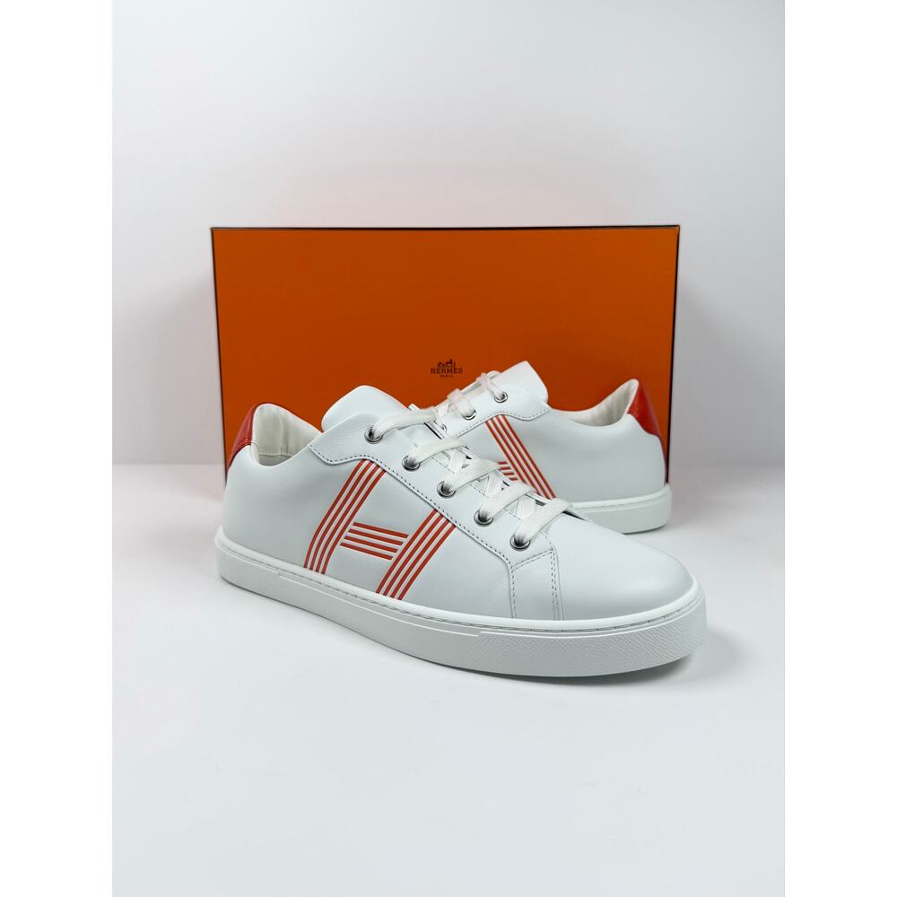 Size 8.5 - Hermes Advantage White Orange Sneakers NEW - Picture 2 of 10